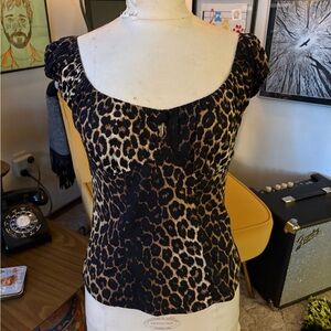 Hell Bunny Leopard Print Peasant Top
